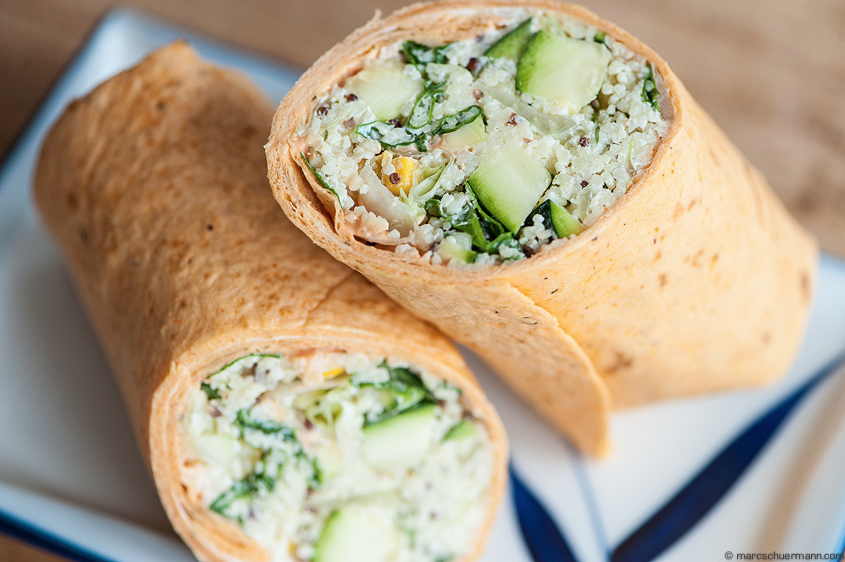 <h5>Couscous-Wrap mit frischem Gemüse und Cocktailsauce</h5>